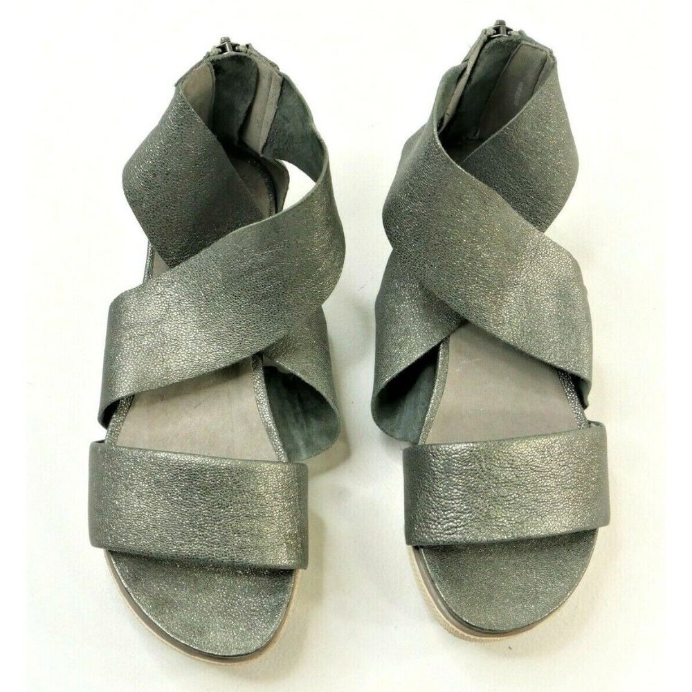 Eileen Fisher Sport Crisscross Platform Metallic Leather Sandals Women Size 5.5